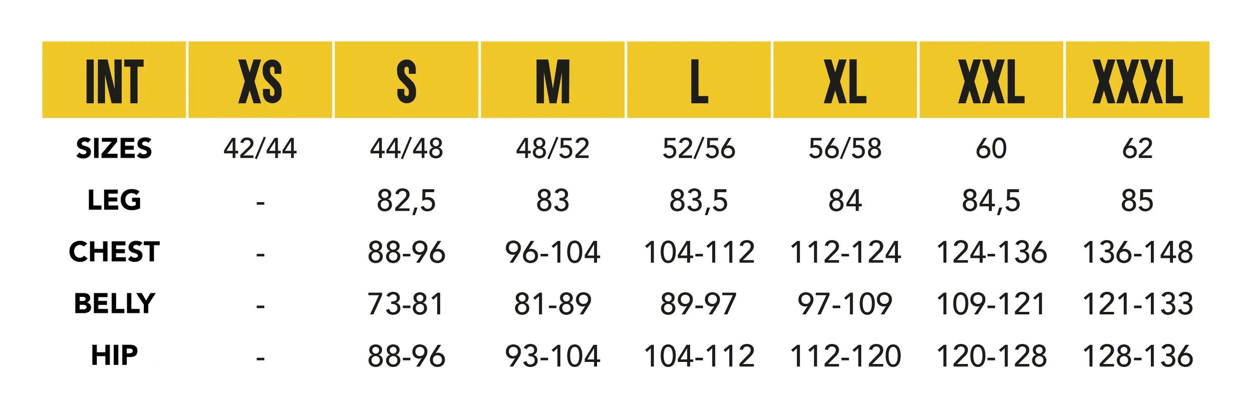 Size Table Clothing