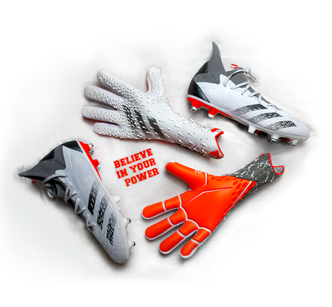 adidas White Spark goalkeeper gloves and football boots