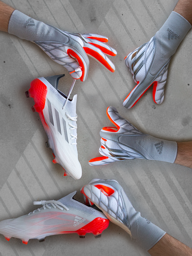 adidas White Spark goalkeeper gloves and football boots