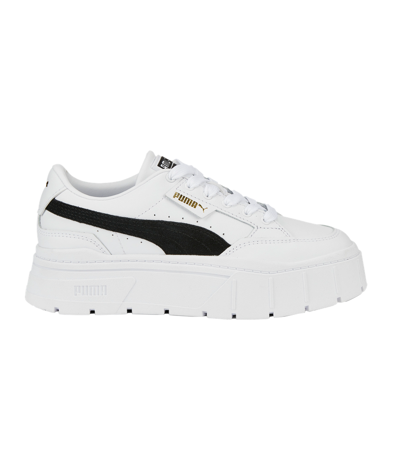 Puma Mayze stack sneakers in white/pink